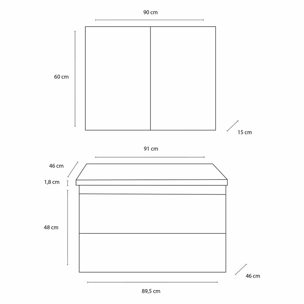 Differnz Style Meubelset 90cm Mat Wit - Afbeelding 2