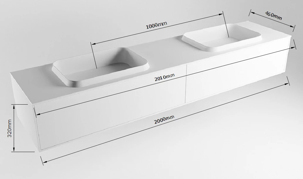 Mondiaz Erin 200cm Badmeubel Cale Met 2 Lades En Zwarte Wastafel Dubbel 2 Kraangaten - Afbeelding 7