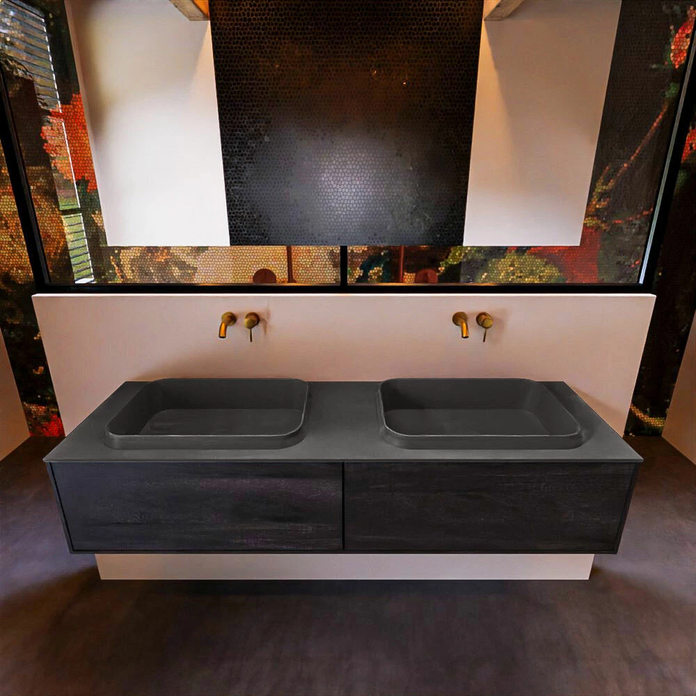 Mondiaz Erin 150cm Badmeubel Antracite Met 2 Lades En Donkergrijze Wastafel Dubbel Zonder Kraangaten - Afbeelding 2