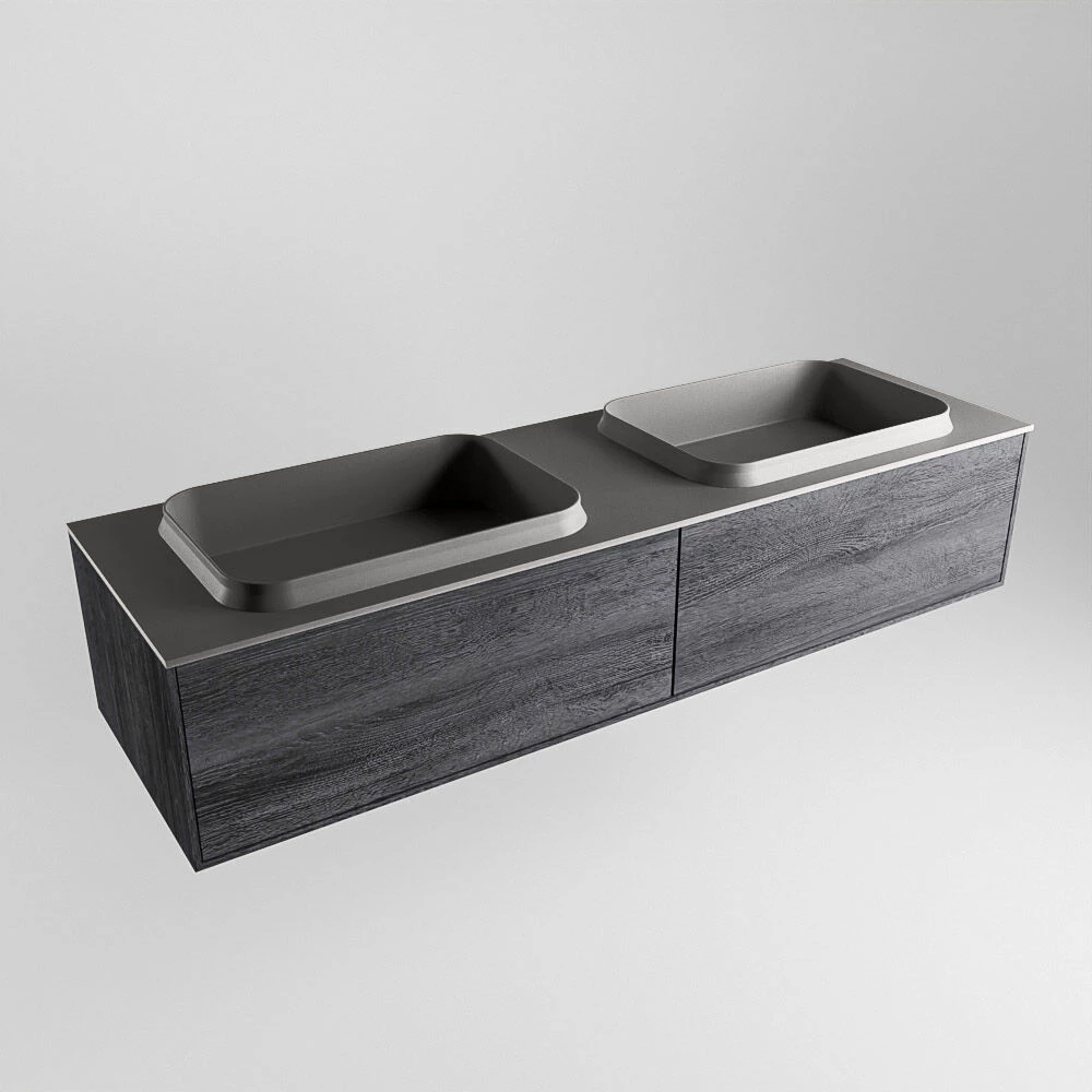 Mondiaz Erin 150cm Badmeubel Antracite Met 2 Lades En Donkergrijze Wastafel Dubbel Zonder Kraangaten - Afbeelding 4