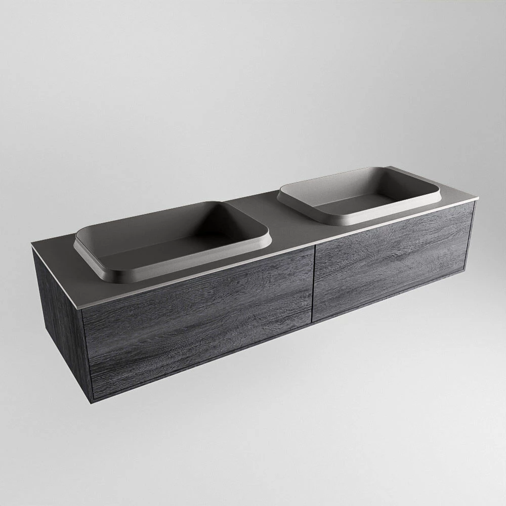 Mondiaz Erin 150cm Badmeubel Antracite Met 2 Lades En Donkergrijze Wastafel Dubbel 2 Kraangaten - Afbeelding 4