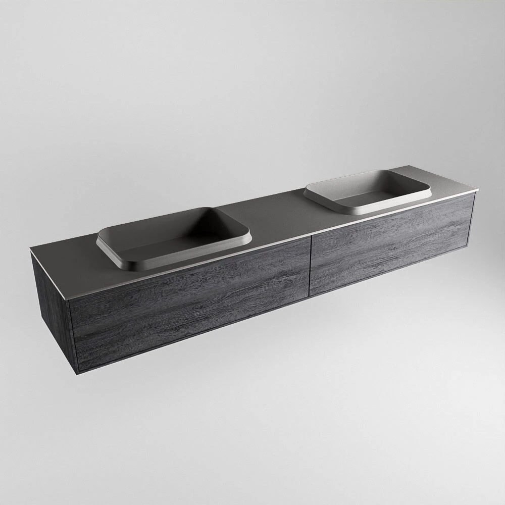 Mondiaz Erin 200cm Badmeubel Antracite Met 2 Lades En Donkergrijze Wastafel Dubbel 2 Kraangaten - Afbeelding 4