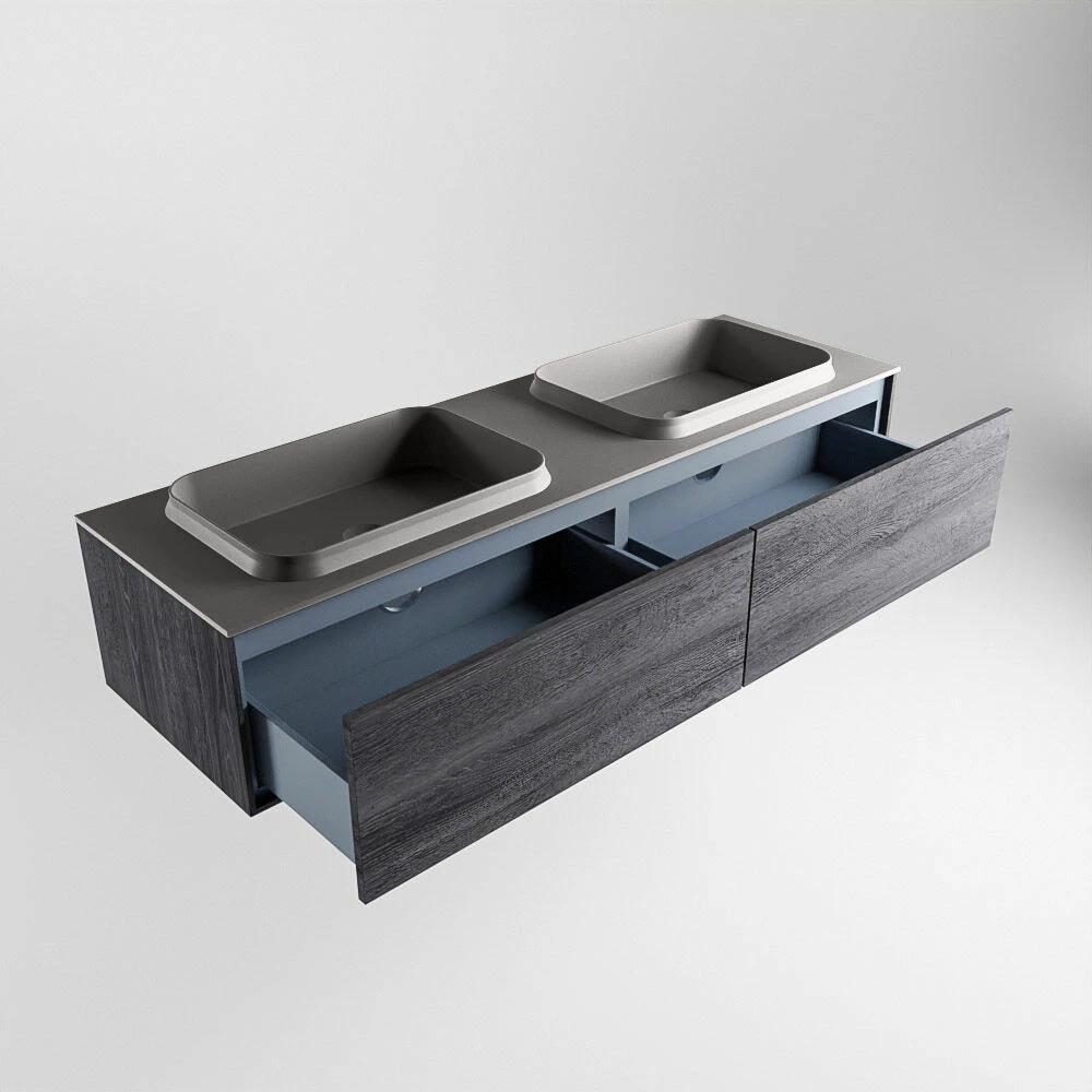 Mondiaz Erin 150cm Badmeubel Antracite Met 2 Lades En Donkergrijze Wastafel Dubbel Zonder Kraangaten - Afbeelding 5