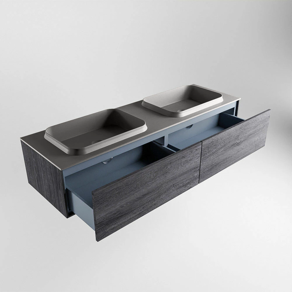 Mondiaz Erin 150cm Badmeubel Antracite Met 2 Lades En Donkergrijze Wastafel Dubbel 2 Kraangaten - Afbeelding 5