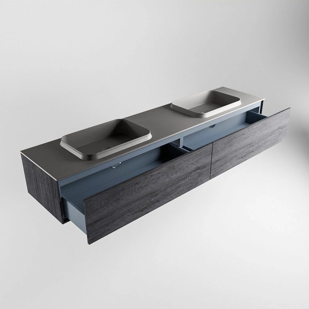 Mondiaz Erin 200cm Badmeubel Antracite Met 2 Lades En Donkergrijze Wastafel Dubbel 2 Kraangaten - Afbeelding 5