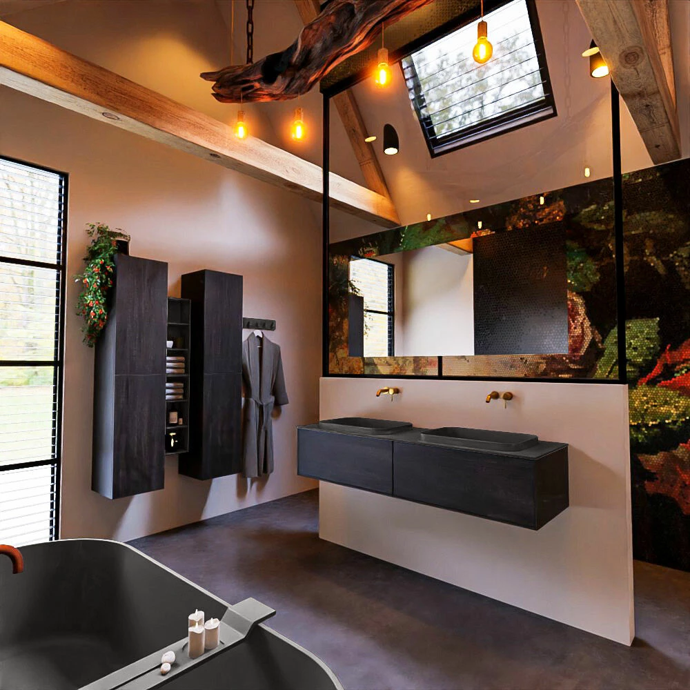 Mondiaz Erin 150cm Badmeubel Antracite Met 2 Lades En Donkergrijze Wastafel Dubbel Zonder Kraangaten - Afbeelding 3