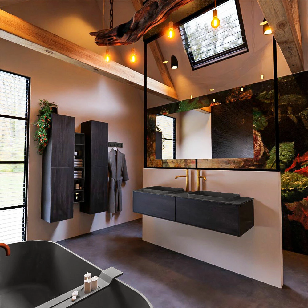 Mondiaz Erin 150cm Badmeubel Antracite Met 2 Lades En Donkergrijze Wastafel Dubbel 2 Kraangaten - Afbeelding 3