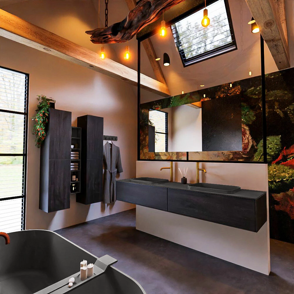 Mondiaz Erin 200cm Badmeubel Antracite Met 2 Lades En Donkergrijze Wastafel Dubbel 2 Kraangaten - Afbeelding 3