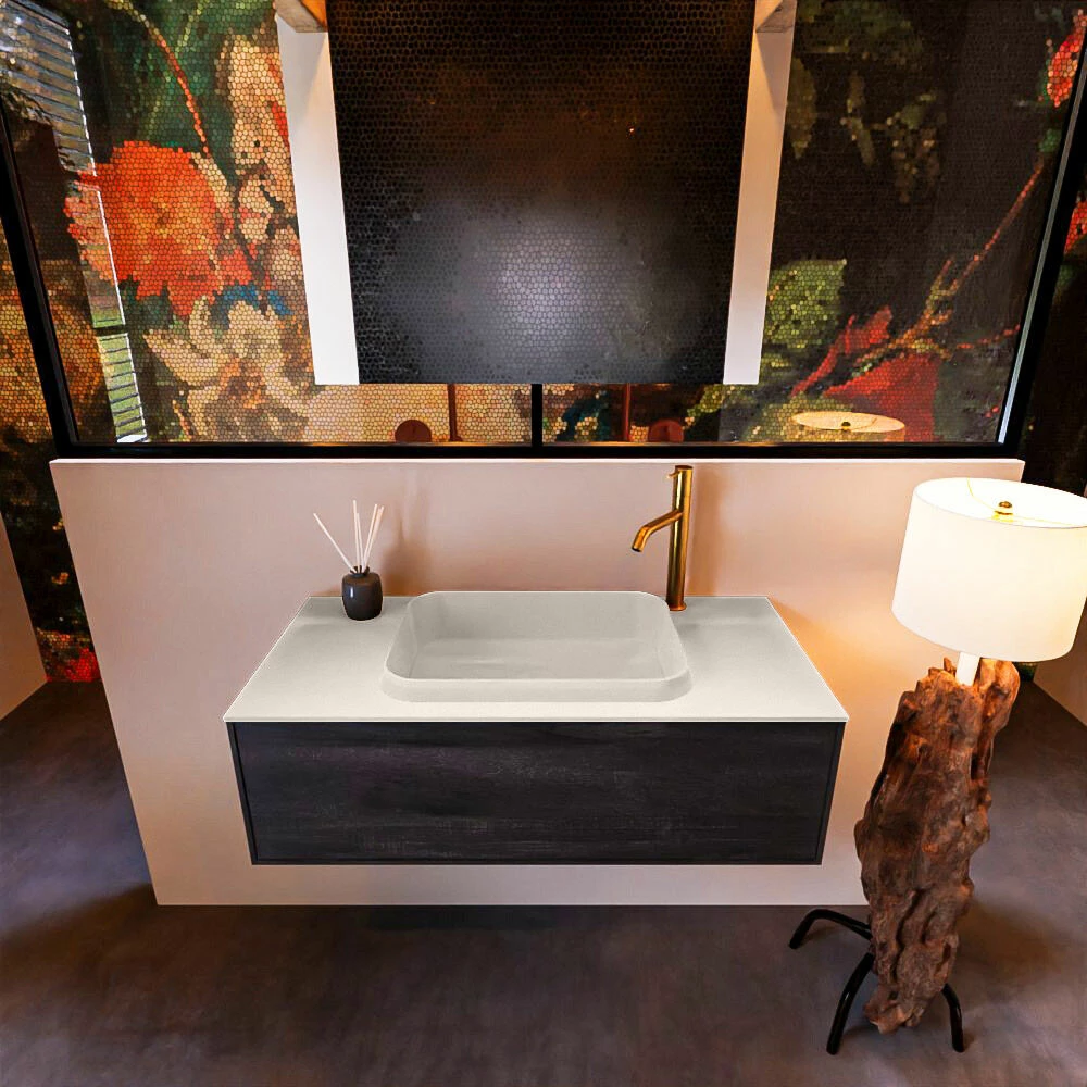 Mondiaz Erin 100cm Badmeubel Antracite Met 1 Lade En Beige Wastafel Midden 1 Kraangat - Afbeelding 2