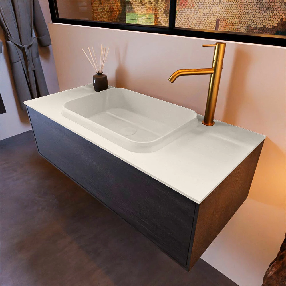 Mondiaz Erin 100cm Badmeubel Antracite Met 1 Lade En Beige Wastafel Midden 1 Kraangat