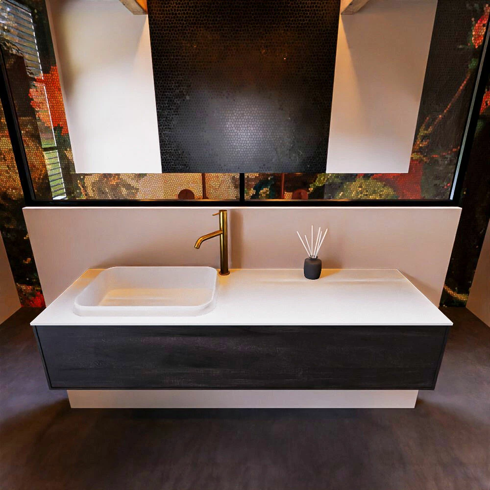 Mondiaz Erin 150cm Badmeubel Antracite Met 1 Lade En Witte Wastafel Links 1 Kraangat - Afbeelding 2