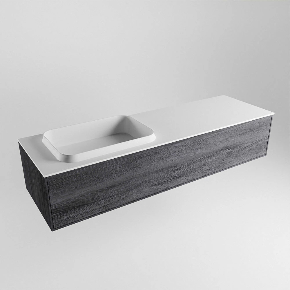 Mondiaz Erin 150cm Badmeubel Antracite Met 1 Lade En Witte Wastafel Links 1 Kraangat - Afbeelding 4