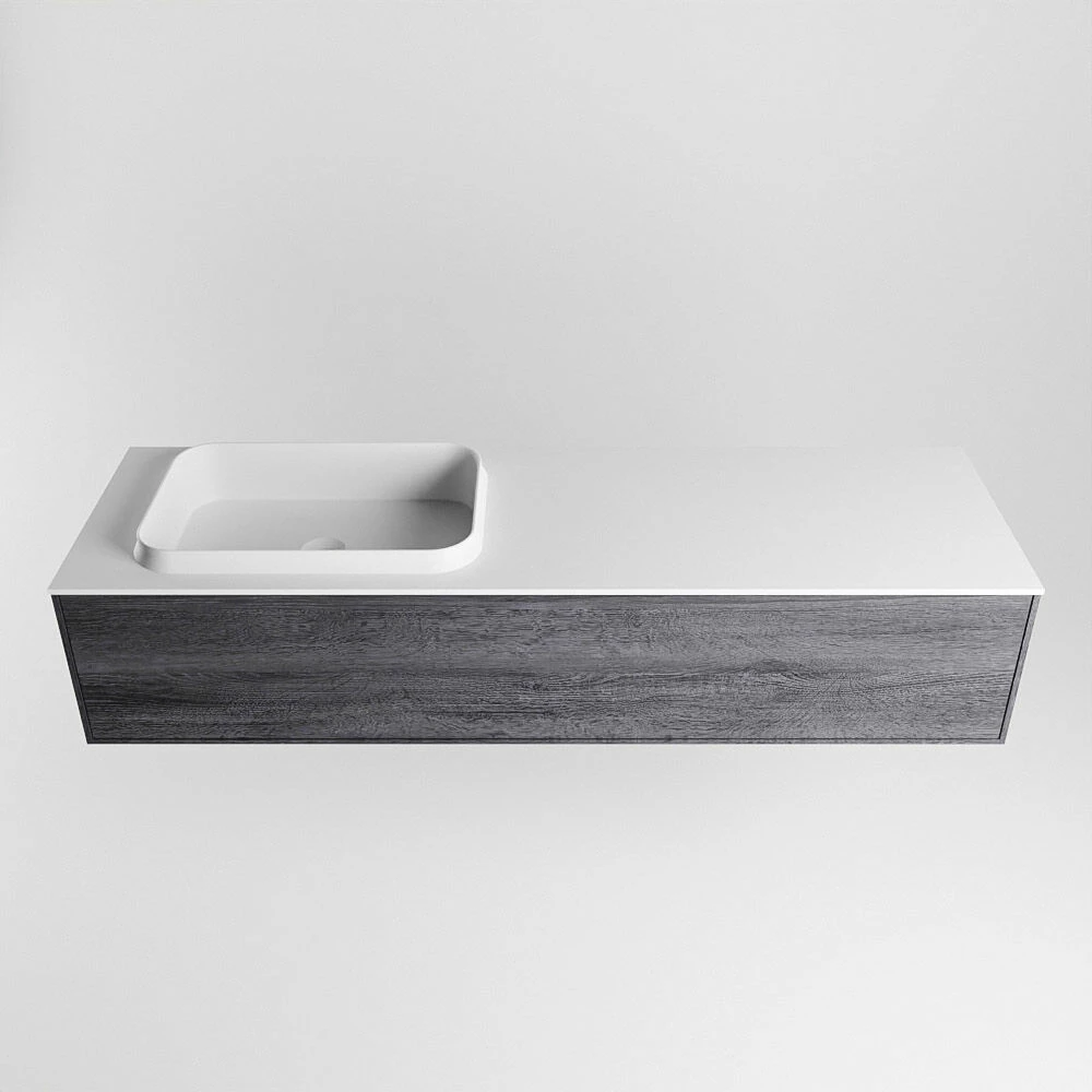 Mondiaz Erin 150cm Badmeubel Antracite Met 1 Lade En Witte Wastafel Links 1 Kraangat - Afbeelding 6