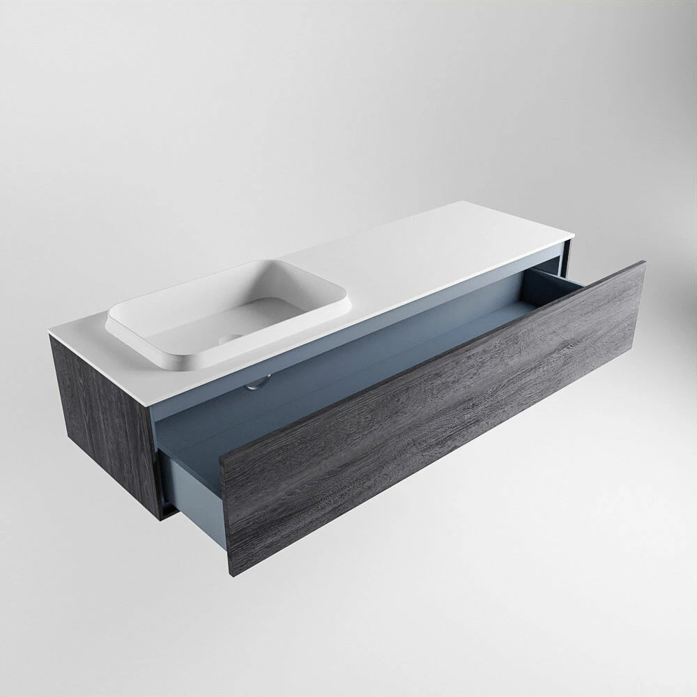 Mondiaz Erin 150cm Badmeubel Antracite Met 1 Lade En Witte Wastafel Links 1 Kraangat - Afbeelding 5