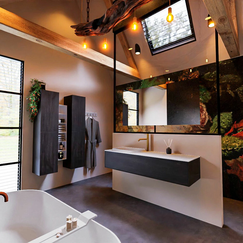 Mondiaz Erin 150cm Badmeubel Antracite Met 1 Lade En Witte Wastafel Links 1 Kraangat - Afbeelding 3