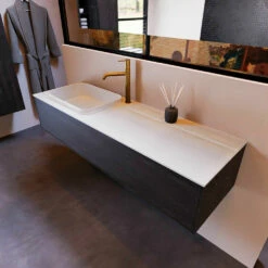 Mondiaz Erin 150cm Badmeubel Antracite Met 1 Lade En Witte Wastafel Links 1 Kraangat