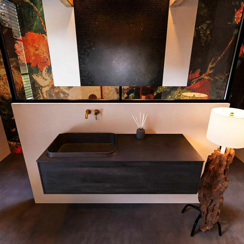 Mondiaz Erin 120cm Badmeubel Antracite Met 1 Lade En Zwarte Wastafel Links Zonder Kraangaten - Afbeelding 2