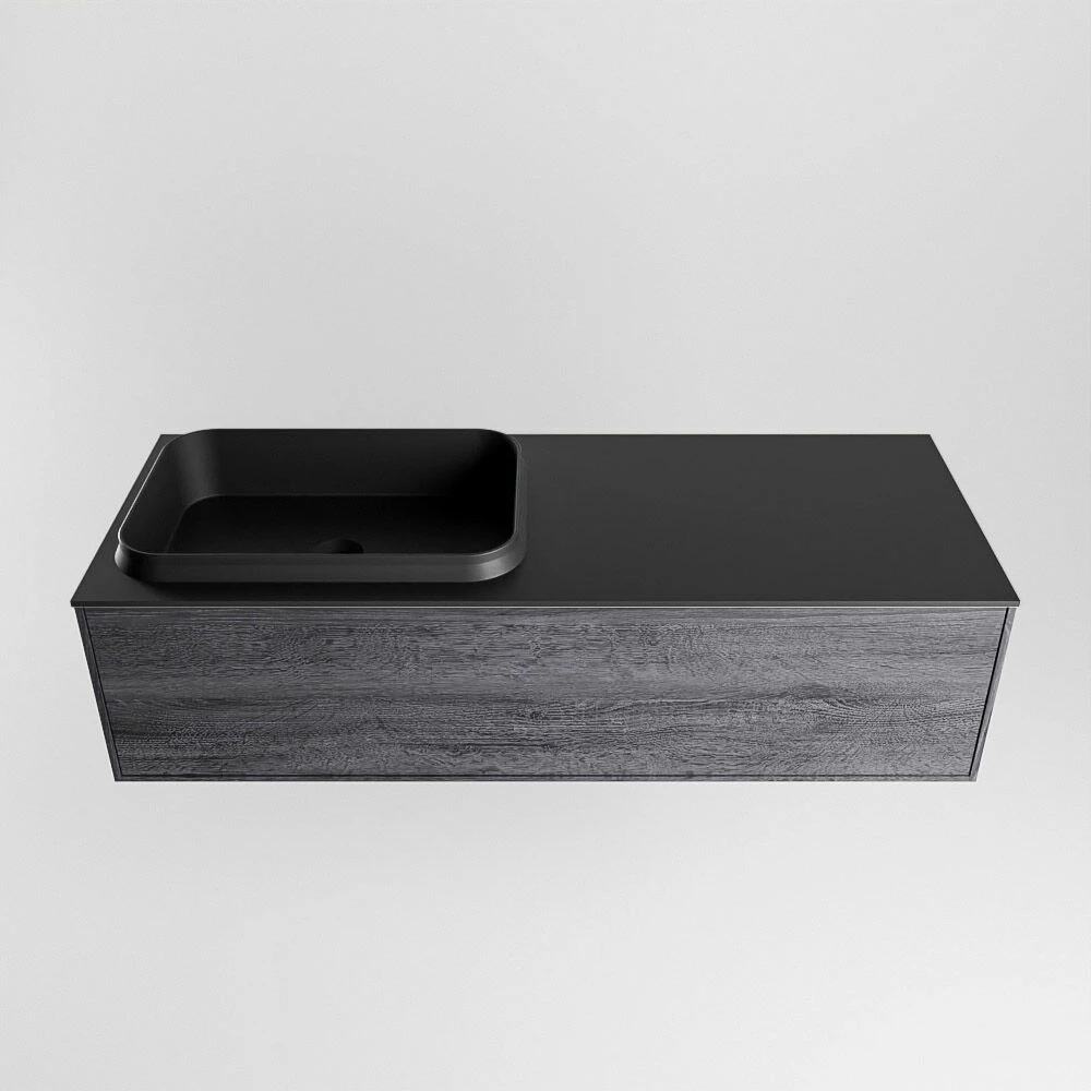 Mondiaz Erin 120cm Badmeubel Antracite Met 1 Lade En Zwarte Wastafel Links Zonder Kraangaten - Afbeelding 6