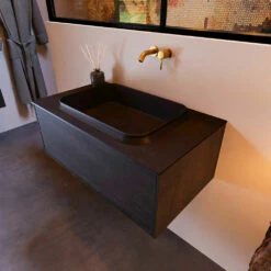 Mondiaz Erin 80cm Badmeubel Antracite Met 1 Lade En Zwarte Wastafel Midden Zonder Kraangaten