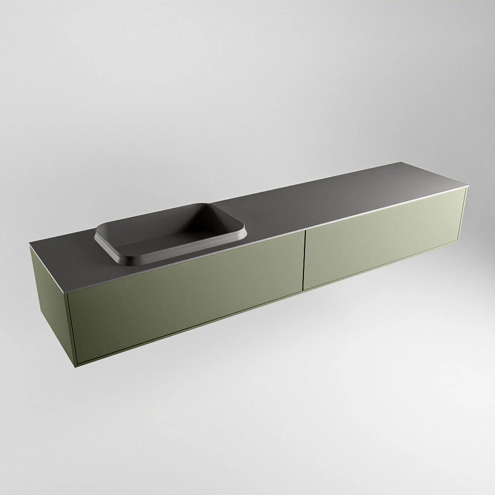 Mondiaz Erin 200cm Badmeubel Army Met 2 Lades En Donkergrijze Wastafel Links Zonder Kraangaten - Afbeelding 4