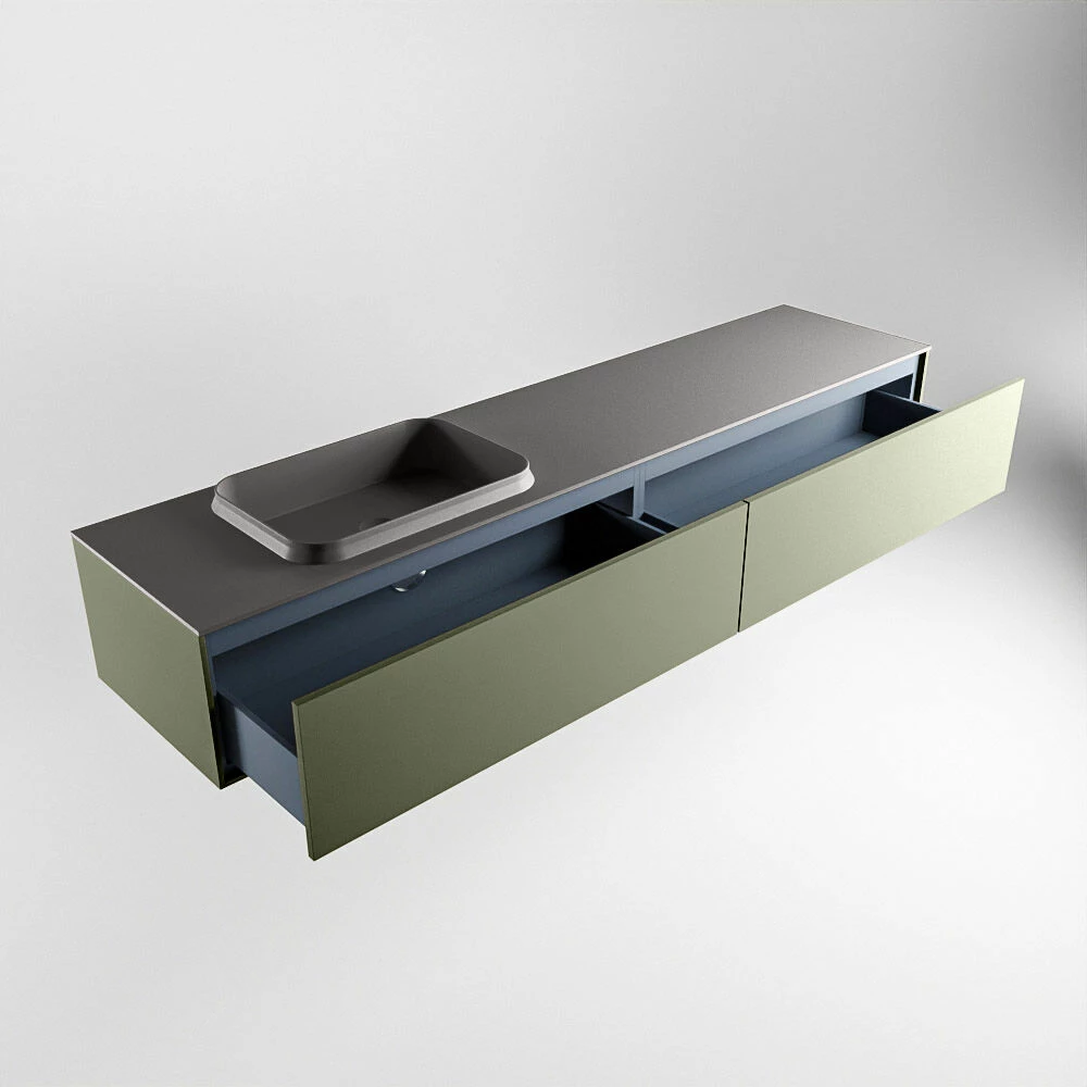 Mondiaz Erin 200cm Badmeubel Army Met 2 Lades En Donkergrijze Wastafel Links Zonder Kraangaten - Afbeelding 5