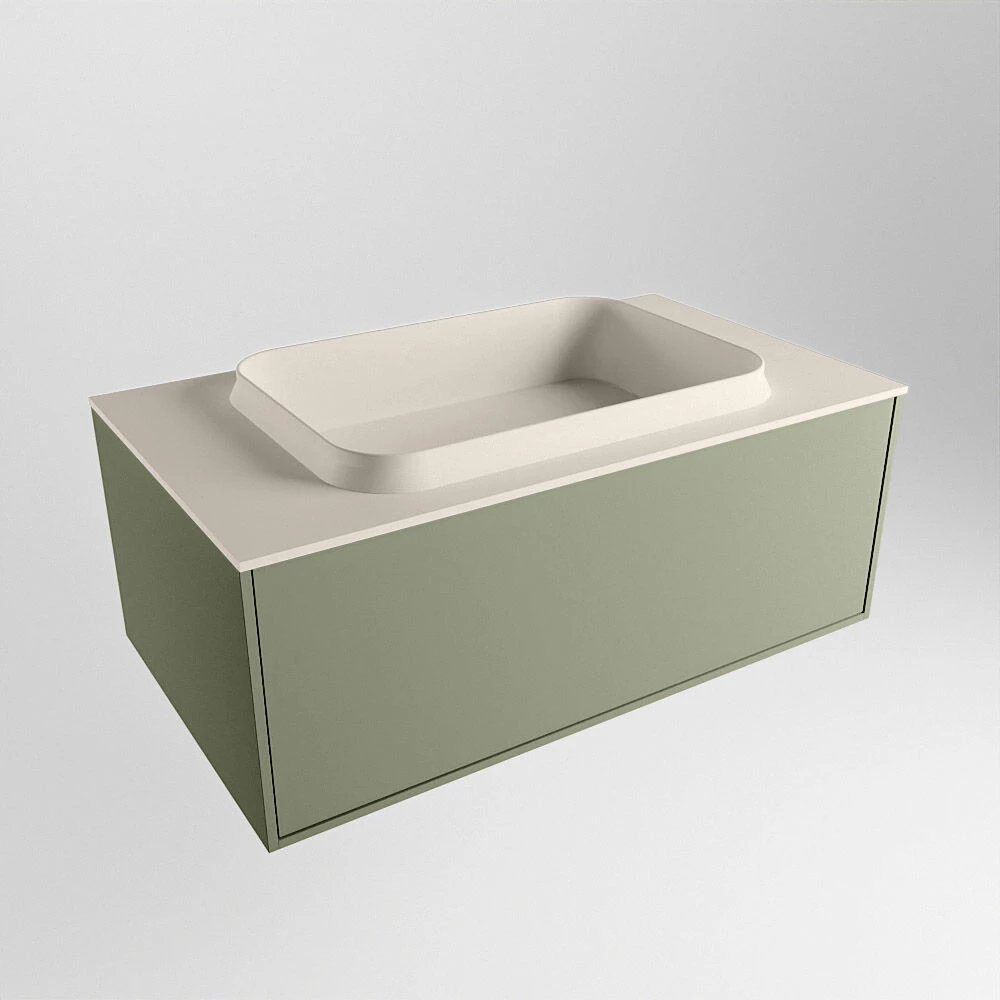 Mondiaz Erin 80cm Badmeubel Army Met 1 Lade En Beige Wastafel Midden Zonder Kraangaten - Afbeelding 4