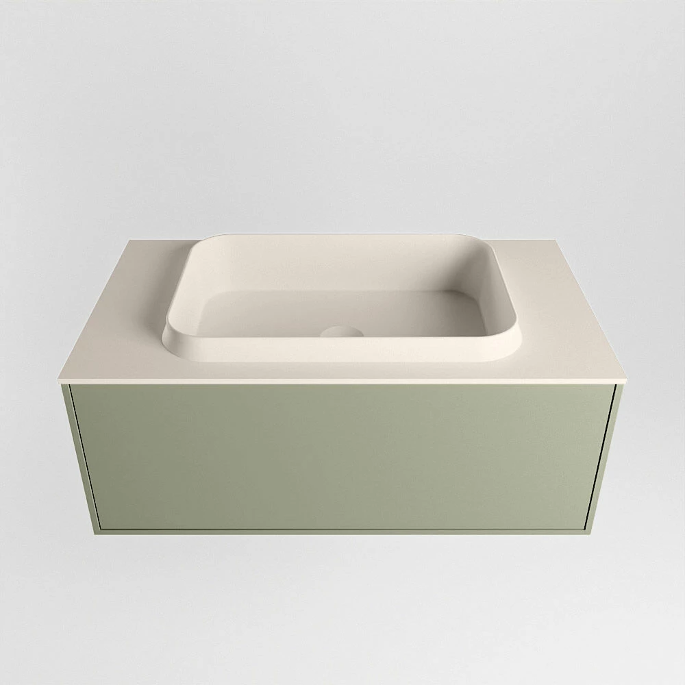 Mondiaz Erin 80cm Badmeubel Army Met 1 Lade En Beige Wastafel Midden Zonder Kraangaten - Afbeelding 6