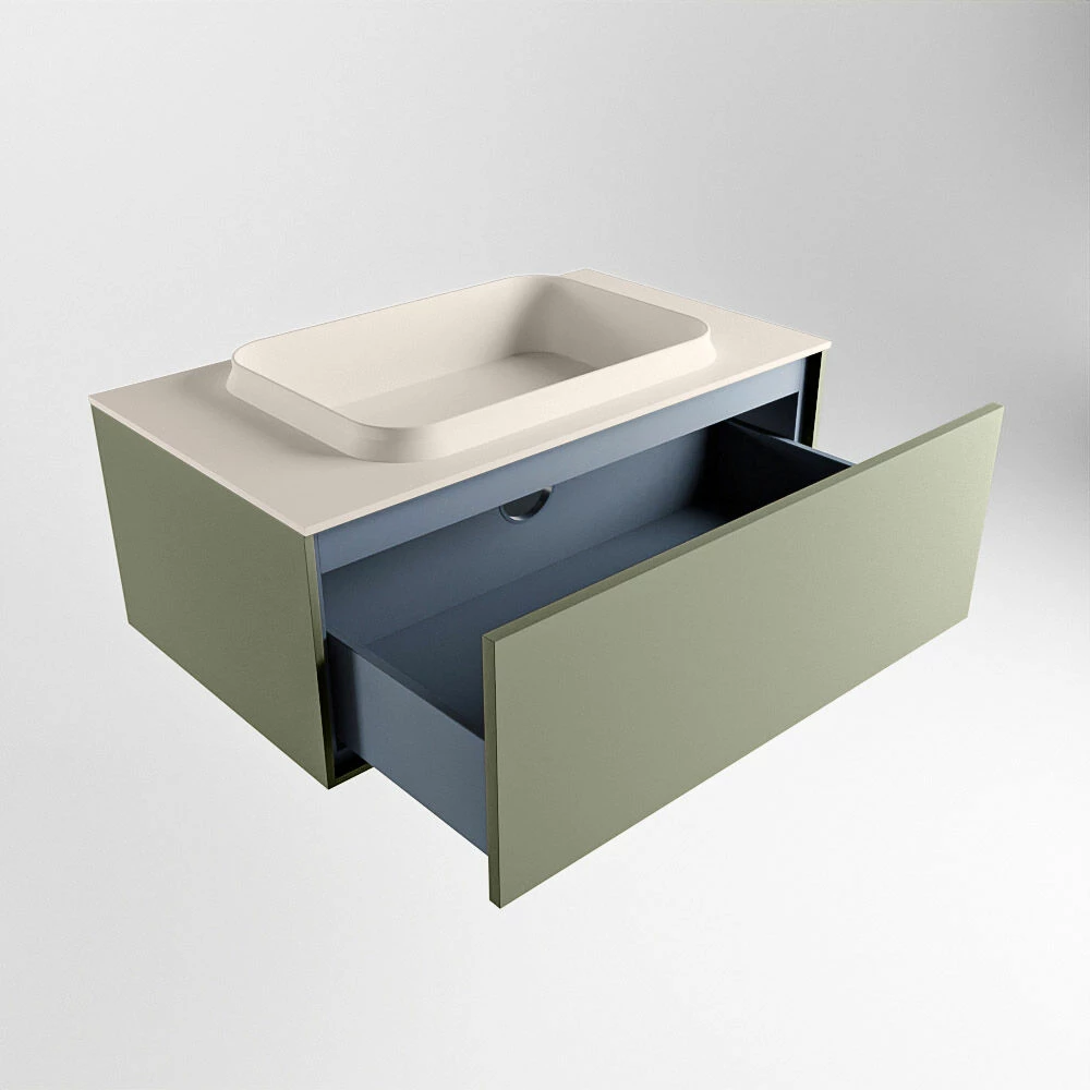 Mondiaz Erin 80cm Badmeubel Army Met 1 Lade En Beige Wastafel Midden Zonder Kraangaten - Afbeelding 5