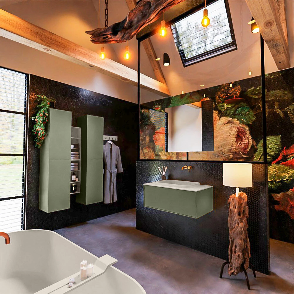 Mondiaz Erin 80cm Badmeubel Army Met 1 Lade En Beige Wastafel Midden Zonder Kraangaten - Afbeelding 3