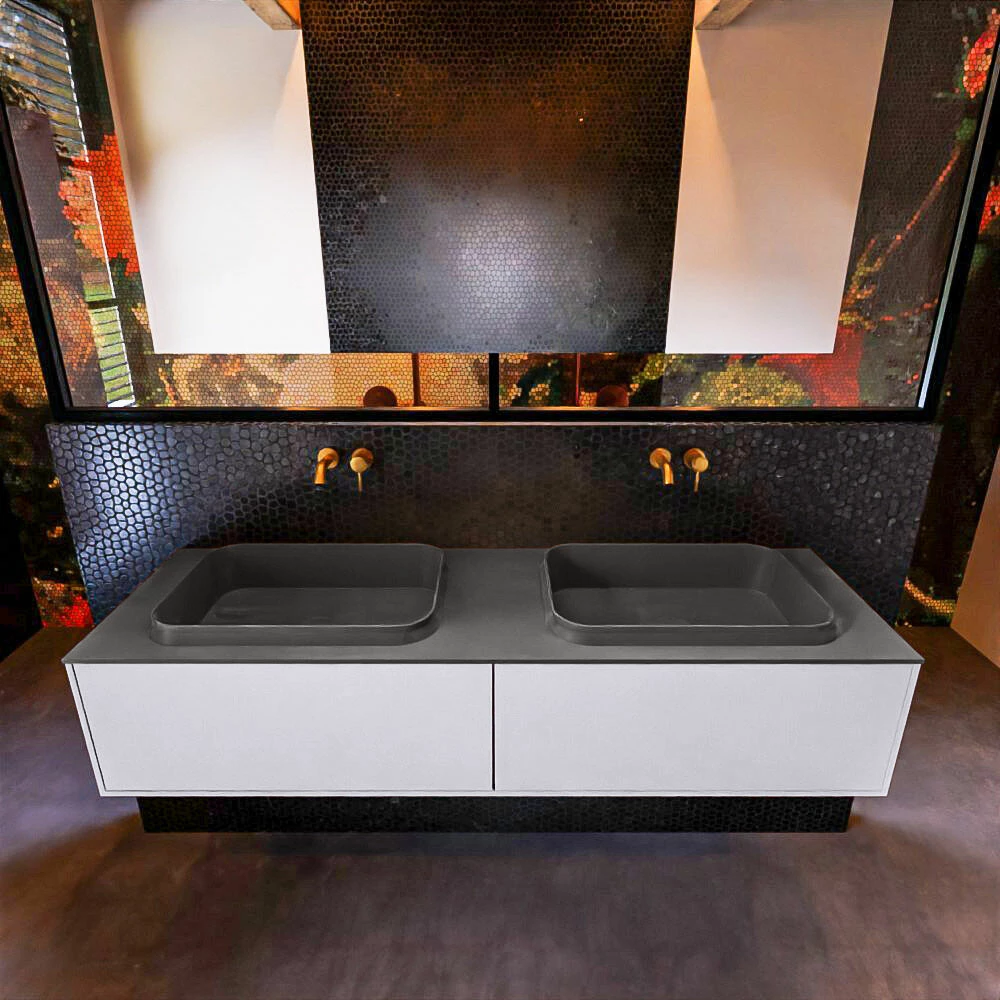 Mondiaz Erin 150cm Badmeubel Cale Met 2 Lades En Donkergrijze Wastafel Dubbel Zonder Kraangaten - Afbeelding 2