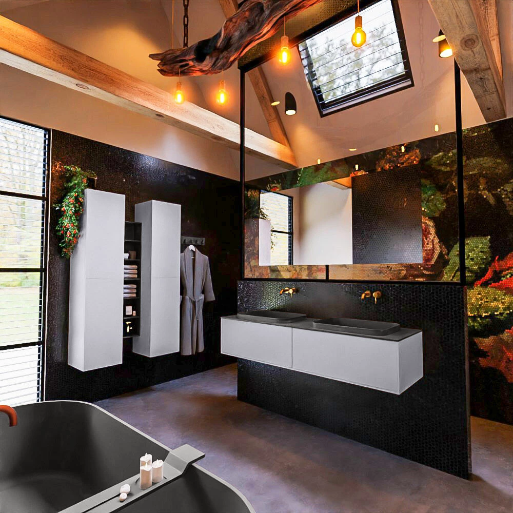 Mondiaz Erin 150cm Badmeubel Cale Met 2 Lades En Donkergrijze Wastafel Dubbel Zonder Kraangaten - Afbeelding 3