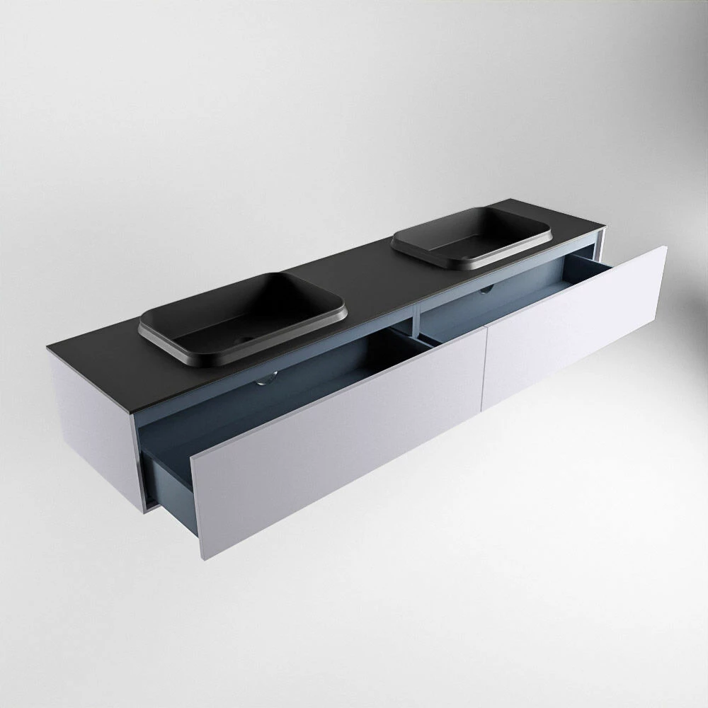 Mondiaz Erin 200cm Badmeubel Cale Met 2 Lades En Zwarte Wastafel Dubbel 2 Kraangaten - Afbeelding 5