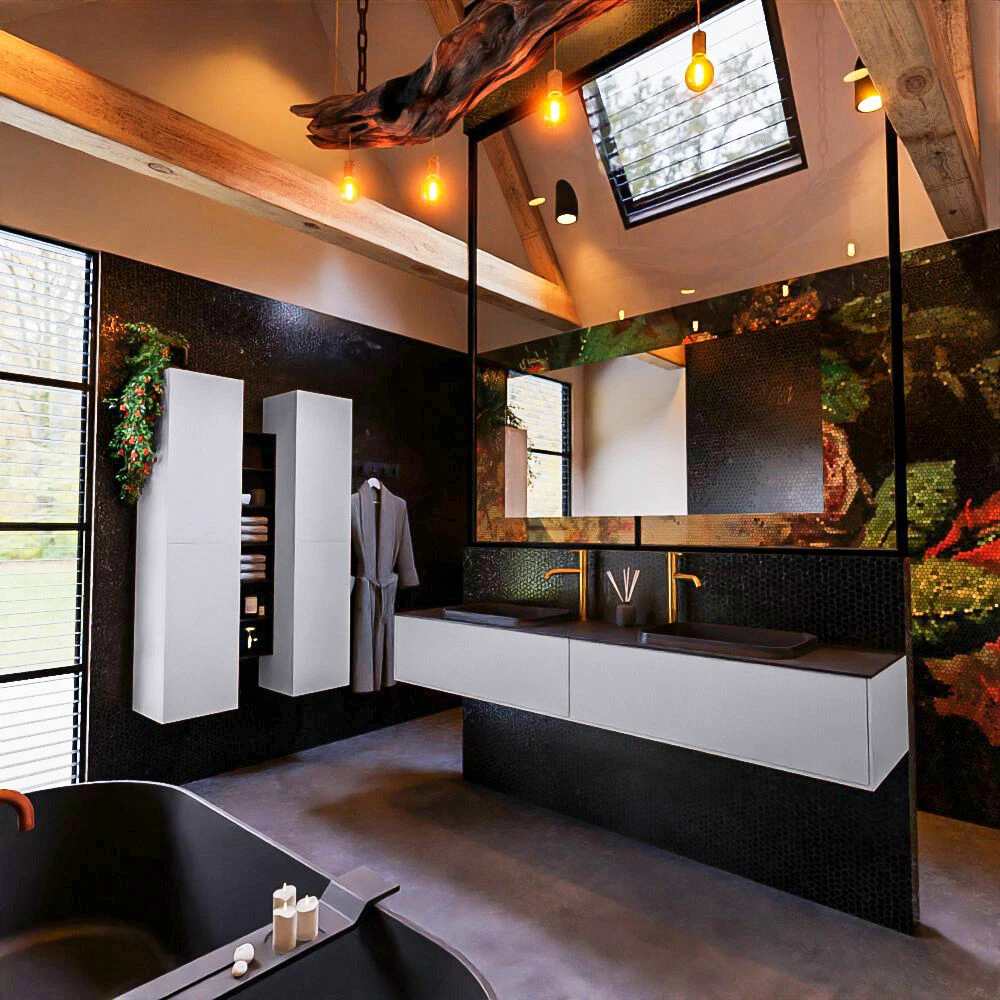 Mondiaz Erin 200cm Badmeubel Cale Met 2 Lades En Zwarte Wastafel Dubbel 2 Kraangaten - Afbeelding 3