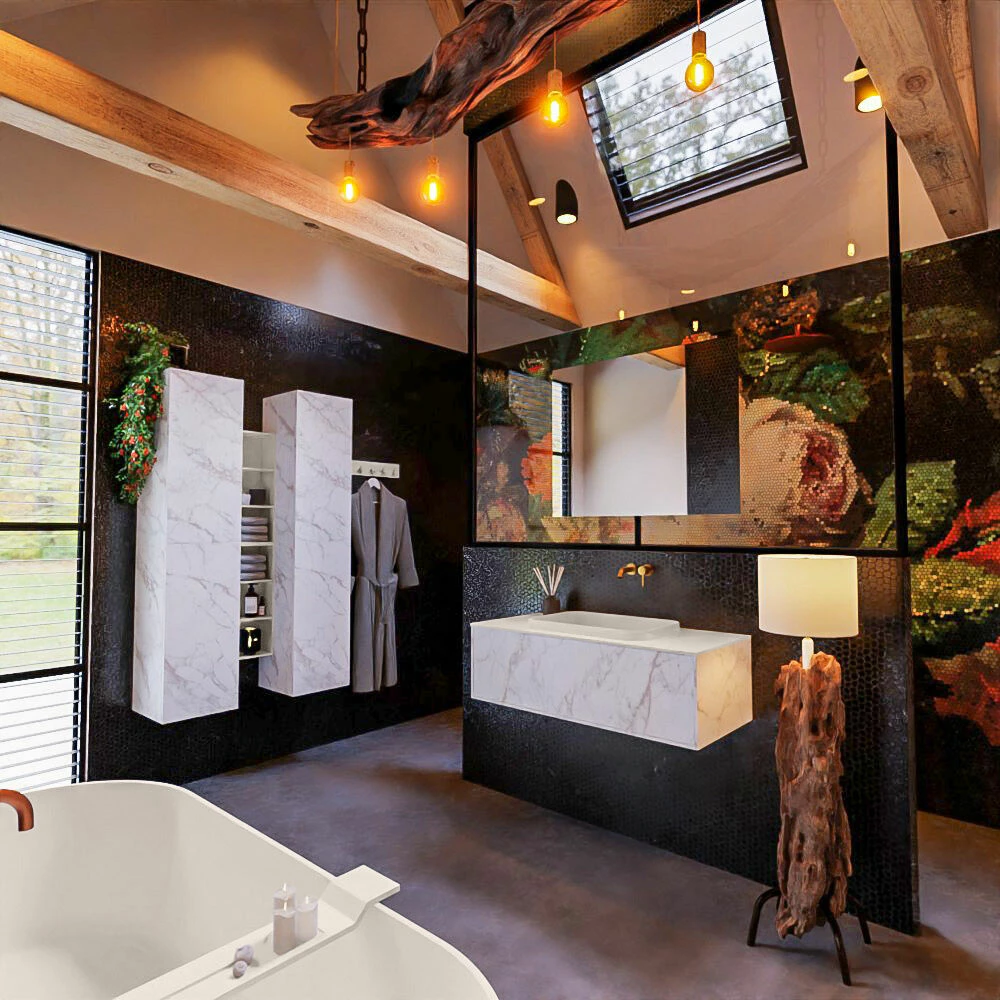 Mondiaz Erin 100cm Badmeubel Carrara Met 1 Lade En Beige Wastafel Midden Zonder Kraangaten - Afbeelding 3