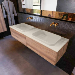 Mondiaz Erin 150cm Badmeubel Dark Brown Grey Met 2 Lades En Beige Wastafel Dubbel Zonder Kraangaten