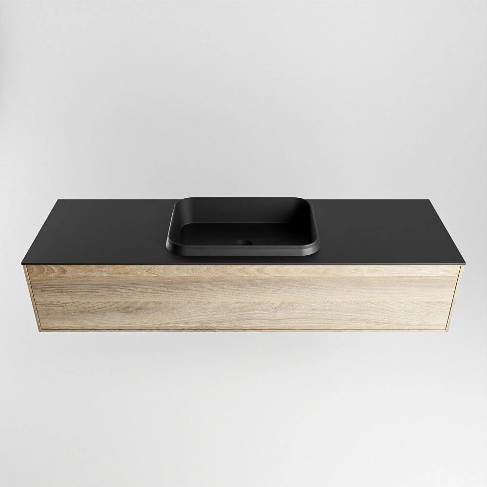 Mondiaz Erin 150cm Badmeubel Dark Brown Grey Met 1 Lade En Zwarte Wastafel Midden 1 Kraangat - Afbeelding 6