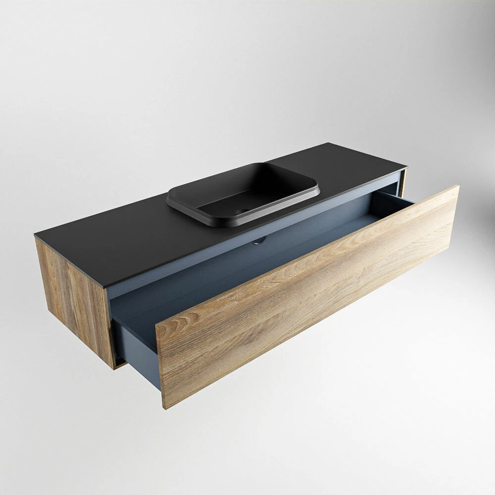 Mondiaz Erin 150cm Badmeubel Dark Brown Grey Met 1 Lade En Zwarte Wastafel Midden 1 Kraangat - Afbeelding 5