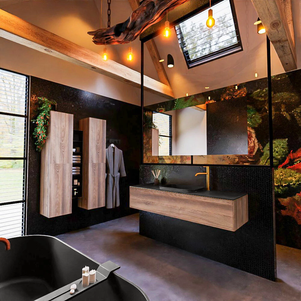 Mondiaz Erin 150cm Badmeubel Dark Brown Grey Met 1 Lade En Zwarte Wastafel Midden 1 Kraangat - Afbeelding 3