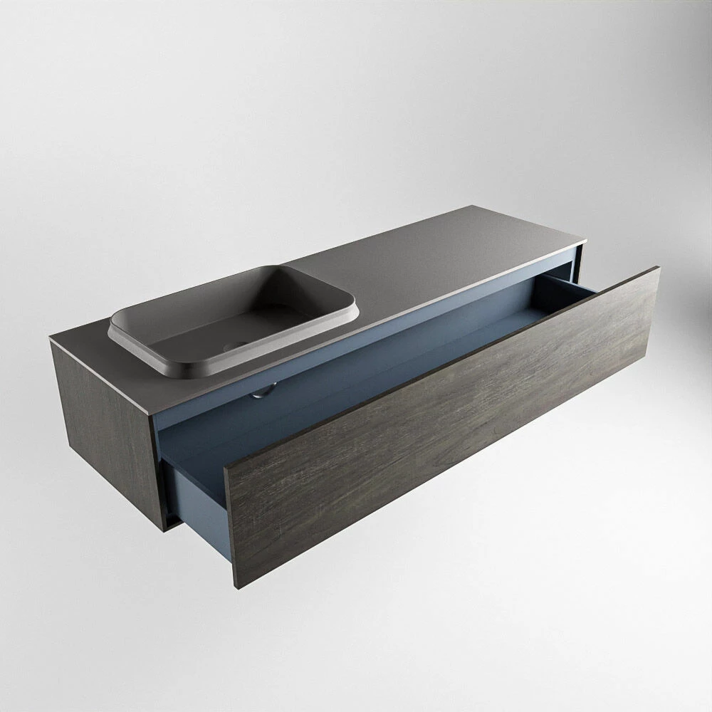 Mondiaz Erin 150cm Badmeubel Dark Brown Met 1 Lade En Donkergrijze Wastafel Links 1 Kraangat - Afbeelding 5