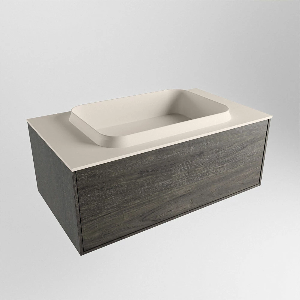 Mondiaz Erin 80cm Badmeubel Dark Brown Met 1 Lade En Beige Wastafel Midden Zonder Kraangaten - Afbeelding 4