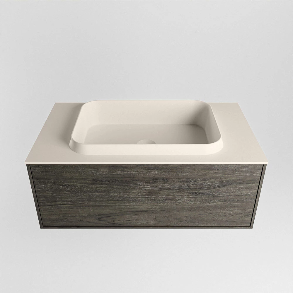 Mondiaz Erin 80cm Badmeubel Dark Brown Met 1 Lade En Beige Wastafel Midden Zonder Kraangaten - Afbeelding 6