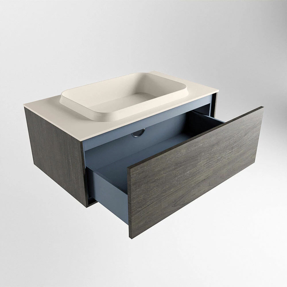 Mondiaz Erin 80cm Badmeubel Dark Brown Met 1 Lade En Beige Wastafel Midden Zonder Kraangaten - Afbeelding 5