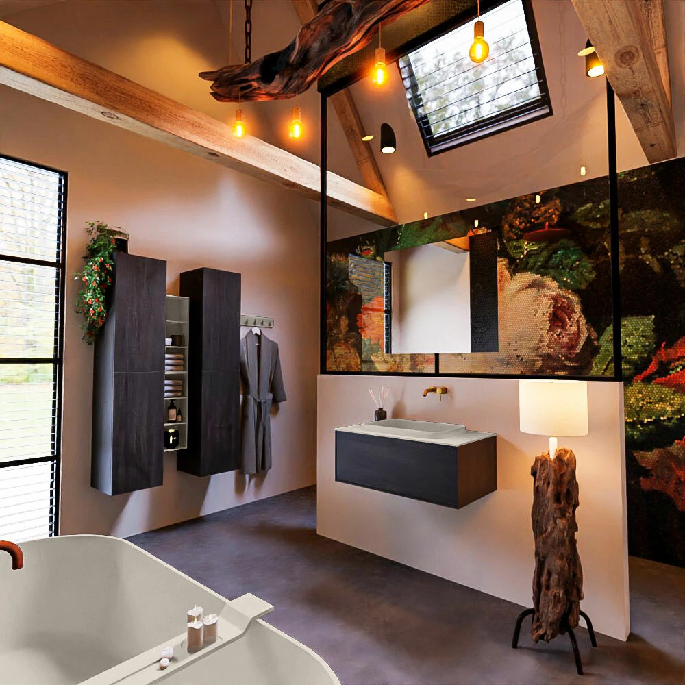 Mondiaz Erin 80cm Badmeubel Dark Brown Met 1 Lade En Beige Wastafel Midden Zonder Kraangaten - Afbeelding 3