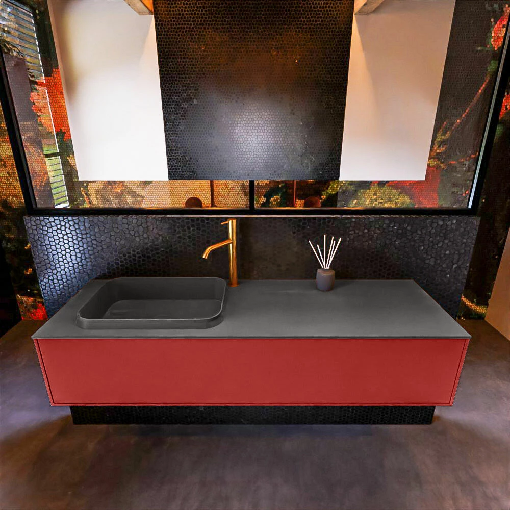 Mondiaz Erin 150cm Badmeubel Fire Met 1 Lade En Donkergrijze Wastafel Links 1 Kraangat - Afbeelding 2