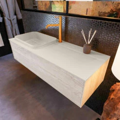 Mondiaz Erin 120cm Badmeubel Light Brown Grey Met 1 Lade En Beige Wastafel Links 1 Kraangat