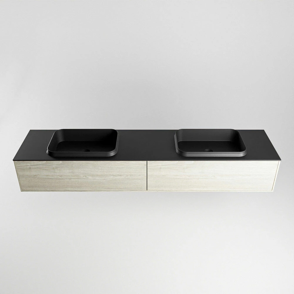 Mondiaz Erin 200cm Badmeubel Light Brown Grey Met 2 Lades En Zwarte Wastafel Dubbel 2 Kraangaten - Afbeelding 6