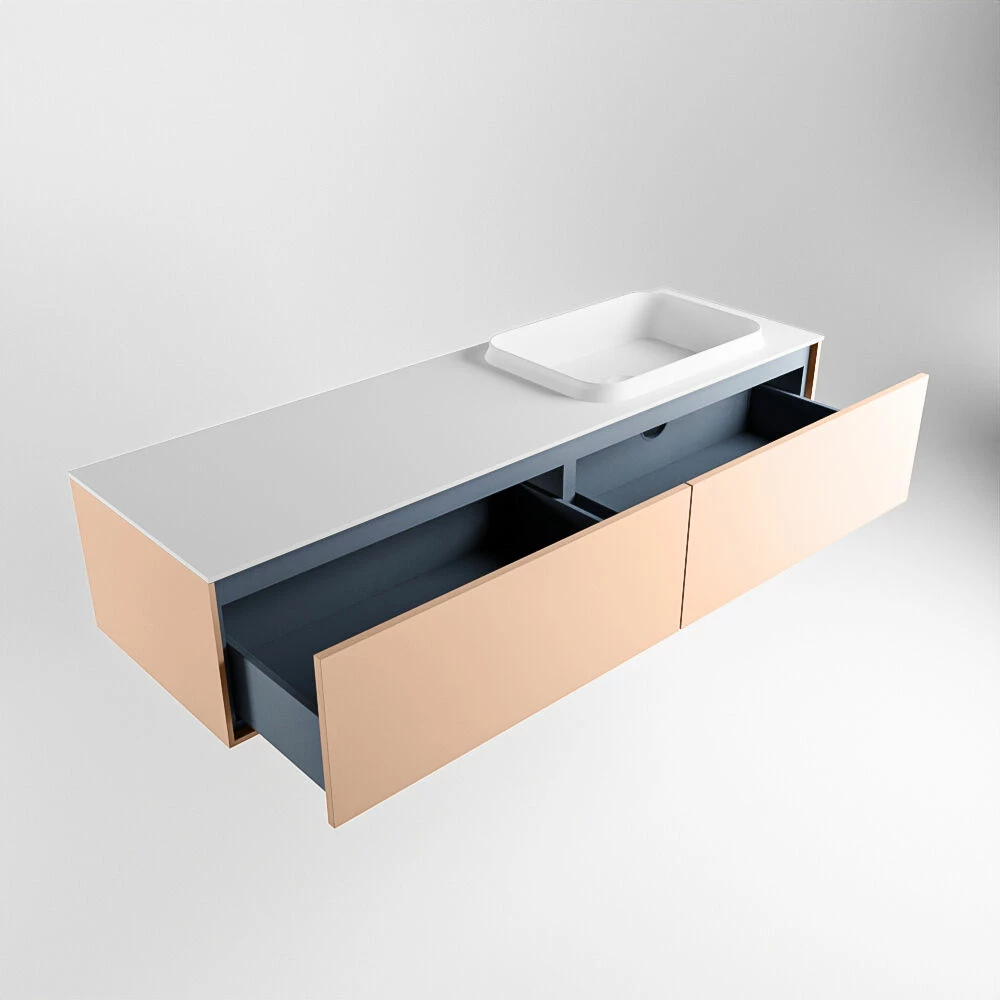 Mondiaz Erin 150cm Badmeubel Rosee Met 2 Lades En Witte Wastafel Rechts 1 Kraangat - Afbeelding 4