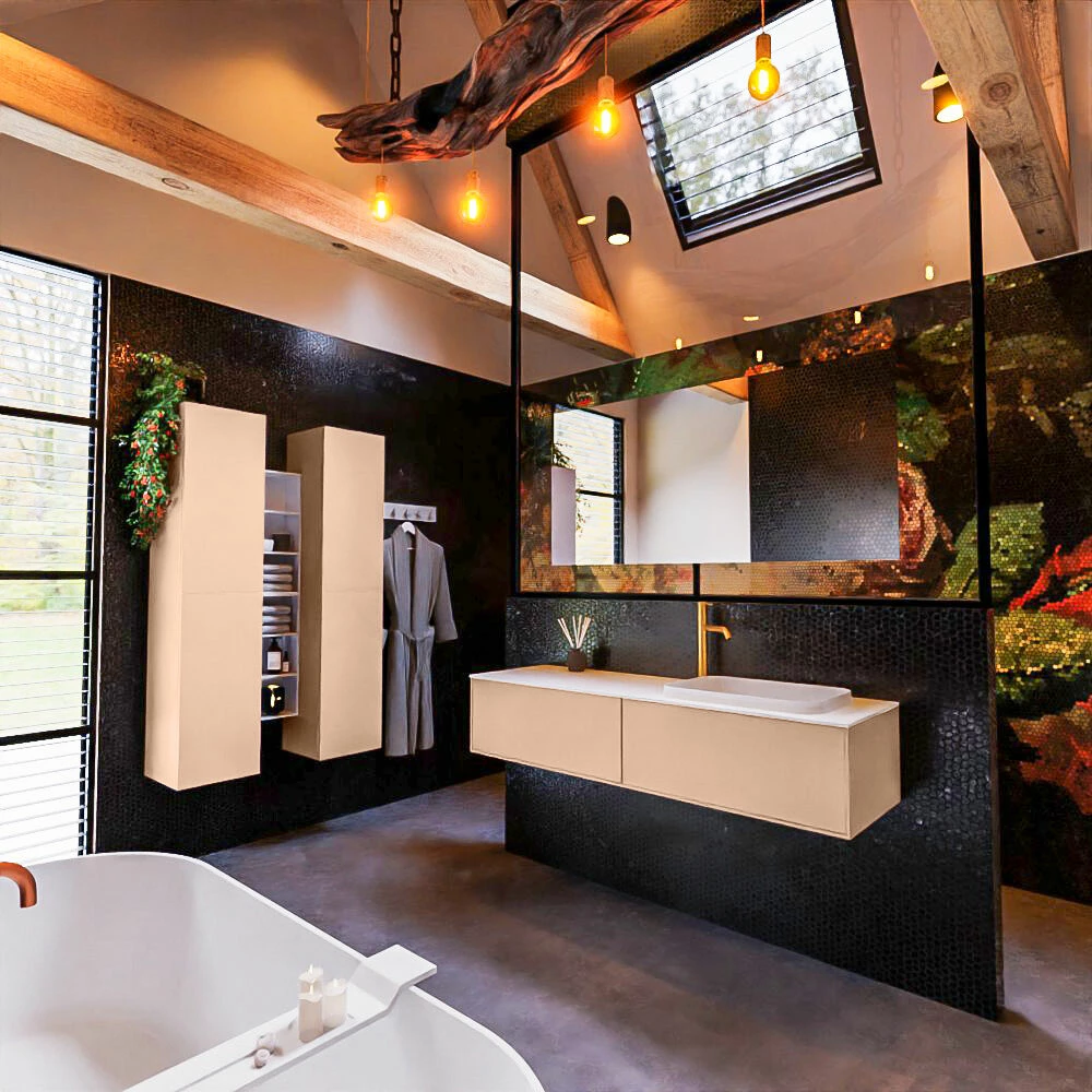 Mondiaz Erin 150cm Badmeubel Rosee Met 2 Lades En Witte Wastafel Rechts 1 Kraangat - Afbeelding 2