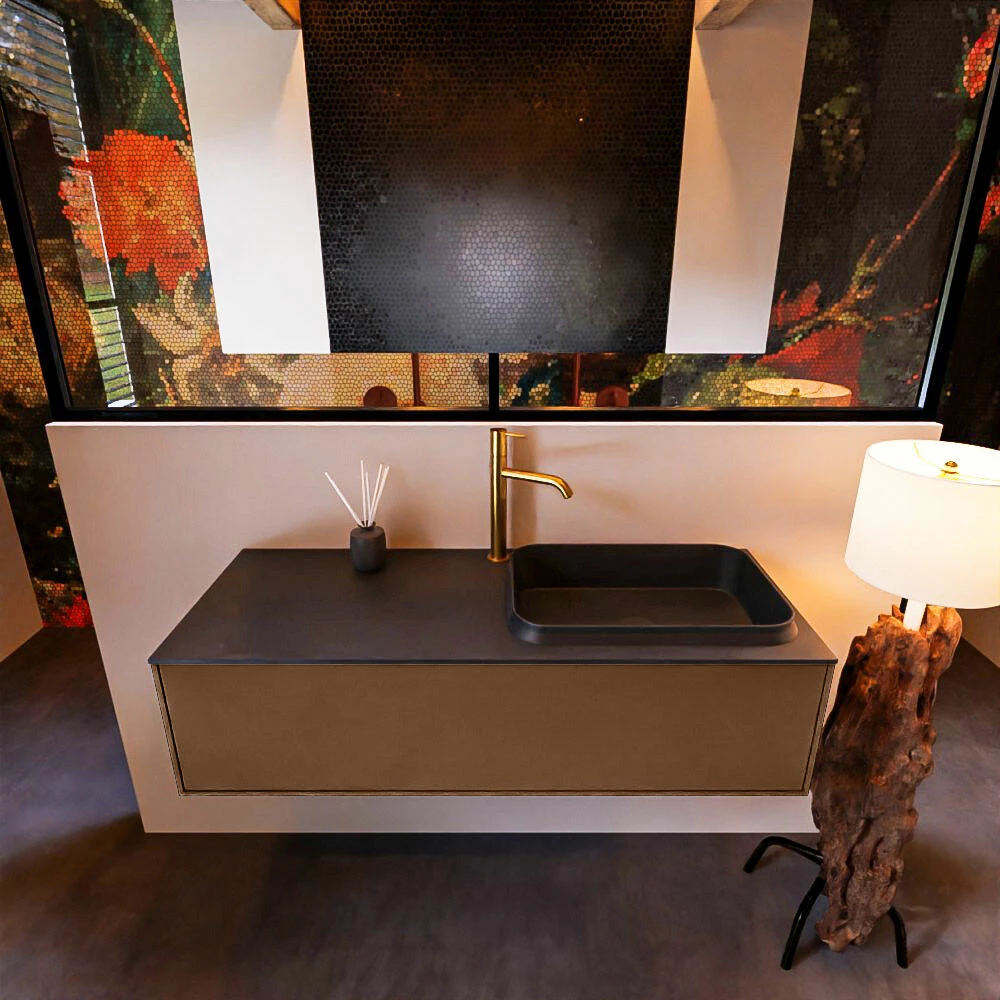 Mondiaz Erin 120cm Badmeubel Rust Met 1 Lade En Zwarte Wastafel Rechts 1 Kraangat - Afbeelding 2