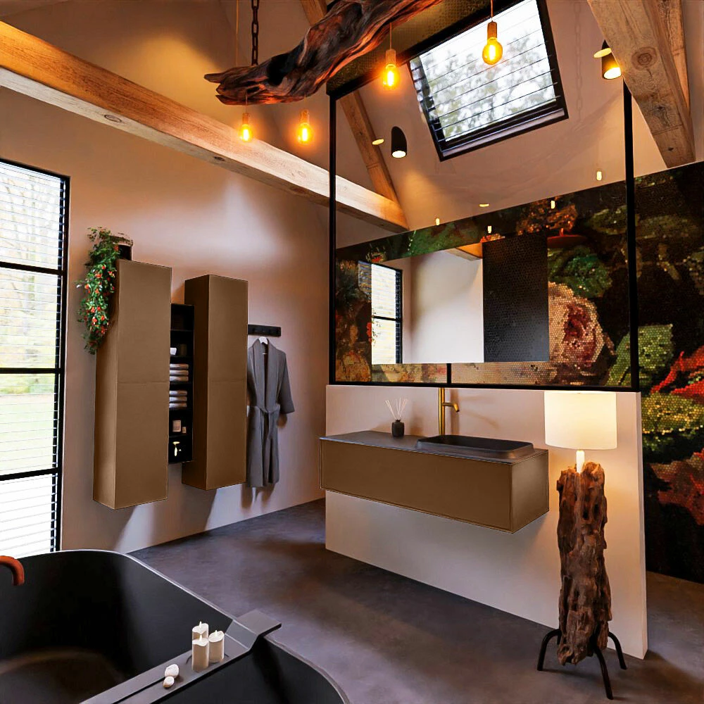 Mondiaz Erin 120cm Badmeubel Rust Met 1 Lade En Zwarte Wastafel Rechts 1 Kraangat - Afbeelding 3